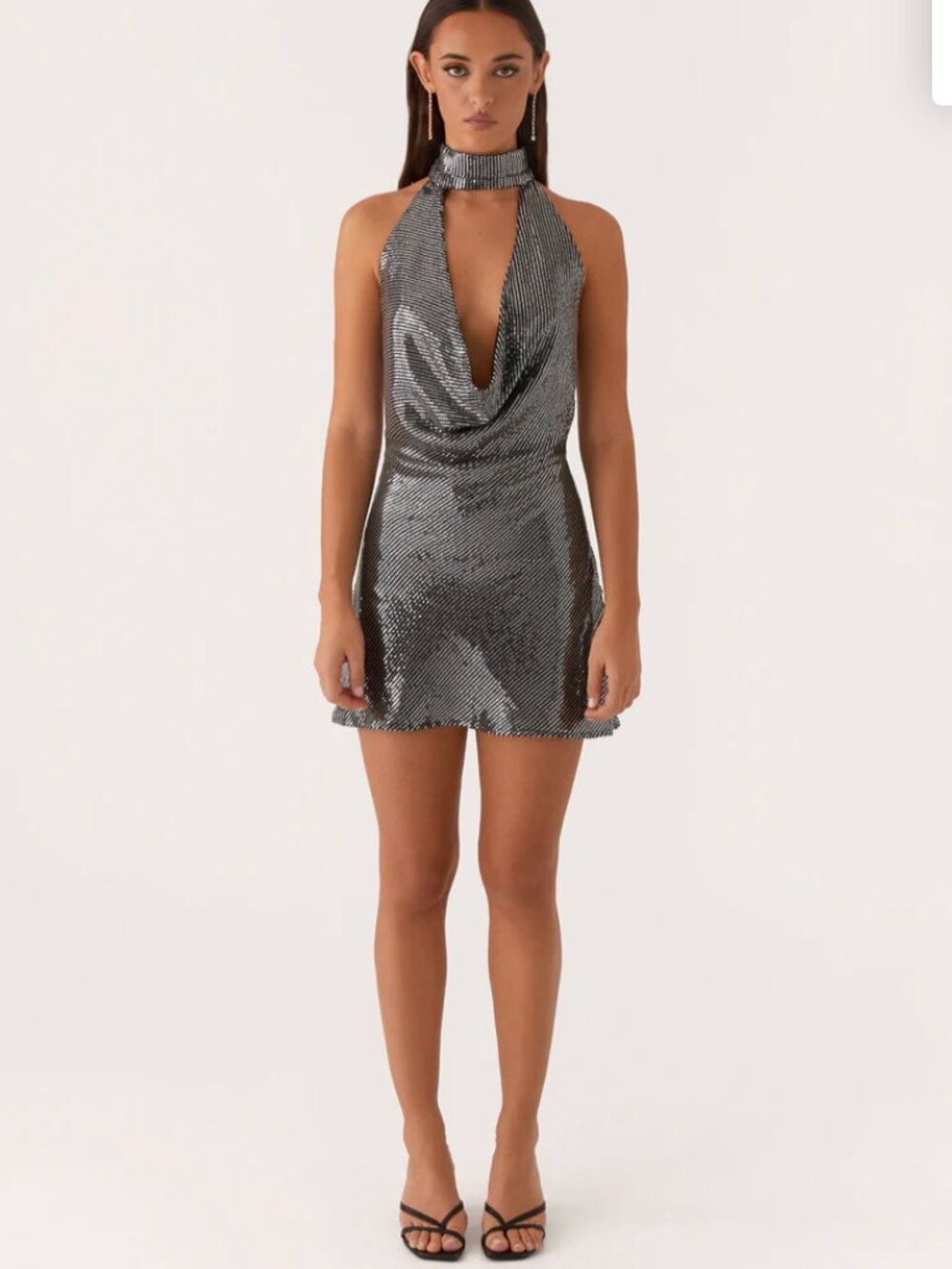 Nora Sequin Cowl Neck Mini Dress - Black